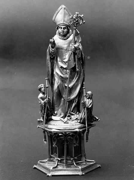 Statue-reliquaire : saint Thiébaut de Thann et deux pèlerins