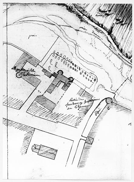Extrait d'un plan partiel de la ville, montrant le château et ses annexes.