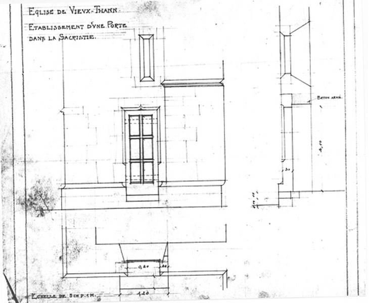 Plan d'établissement d'une porte dans la deuxième sacristie sud.