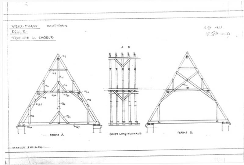 Relevés de deux fermes de la charpente du choeur.