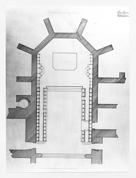 Plan de situation des stalles anciennes et nouvelles, installées dans la dernière travée du choeur par Th. Klem.