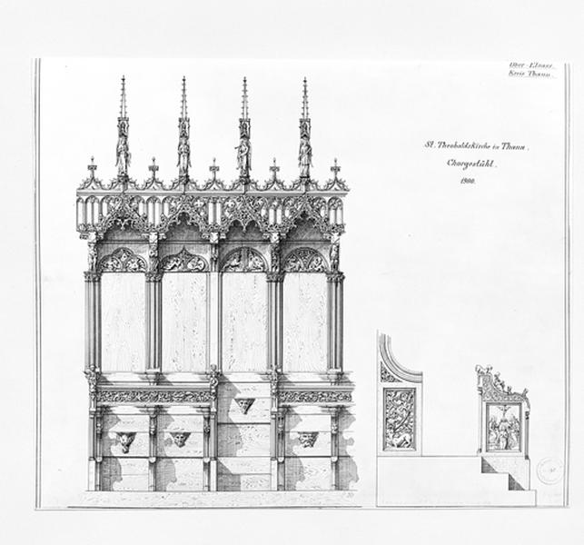 Dessin d'exécution pour la restauration des stalles, côté Epître.