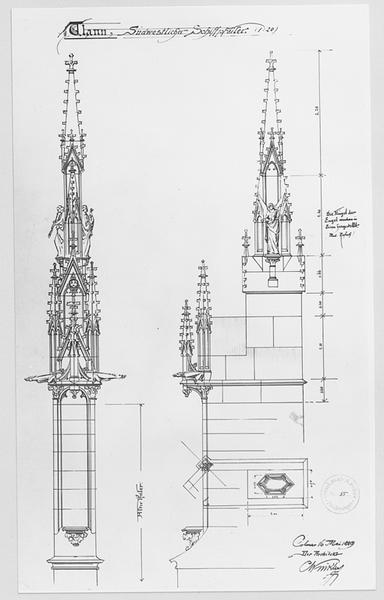 Projet pour un pinacle couronnant un arc-boutant sud-ouest de la nef.