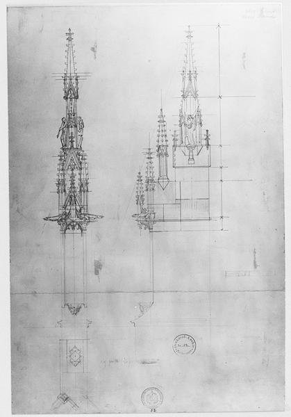 Projet pour un pinacle couronnant un arc-boutant sud-ouest de la nef.