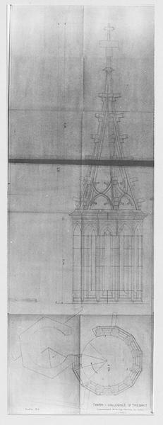 Cage d'escalier du clocher nord : relevés du plan et de l'élévation.