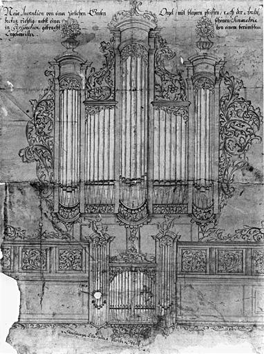 Dessin d'un orgue (trouvé dans l'orgue actuel)