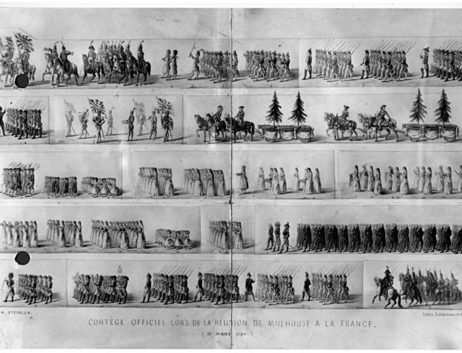 Cortège officiel lors de la réunion de Mulhouse à la France en 1798.