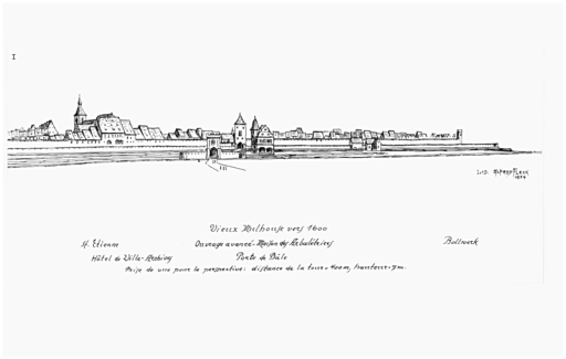 Reconstitution de la ville et porte de Bâle. Vue partielle.