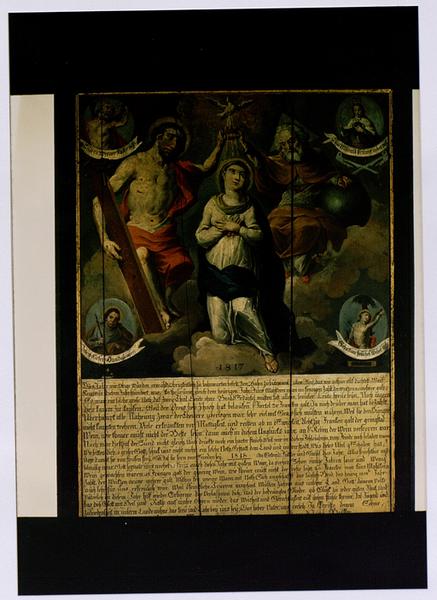 Plaque commémorative : Couronnement de la Vierge, saint Joseph, saint André, saint Louis, saint Sébastien (No 8)