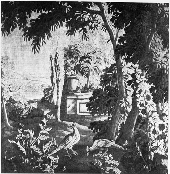 Vue d'ensemble de l'endroit de la tapisserie murale.