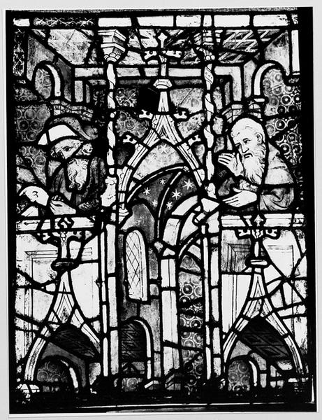 Verrière I : panneau 12c : architecture avec deux prophètes.