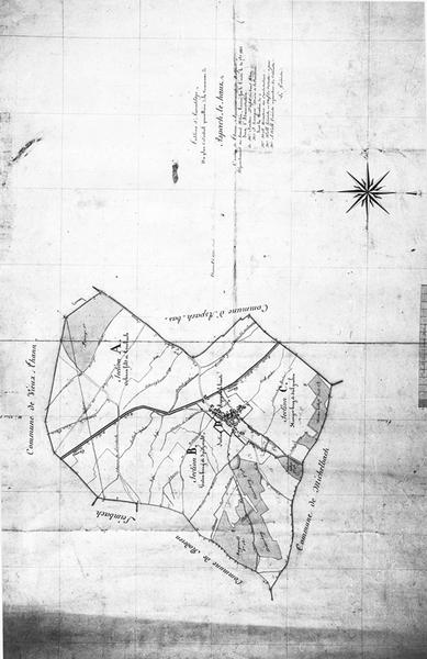 Vue du tableau d'assemblage du plan cadastral de 1825.
