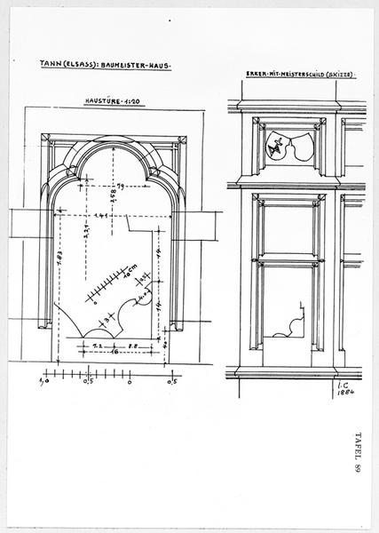 Relevé de la porte d'entrée et d'une partie de l'oriel.