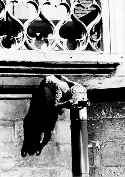 Façade ouest, portail, bas côté sud, gargouille : homme sauvage (?) faisant une grimace.