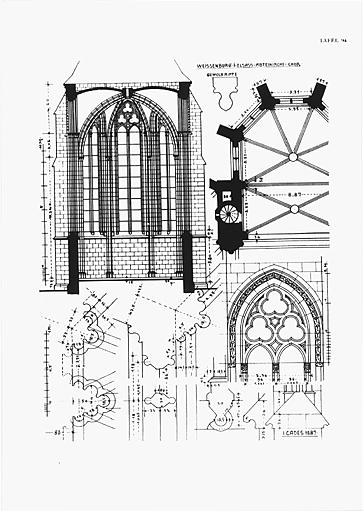 Coupe, plan et détails du choeur.