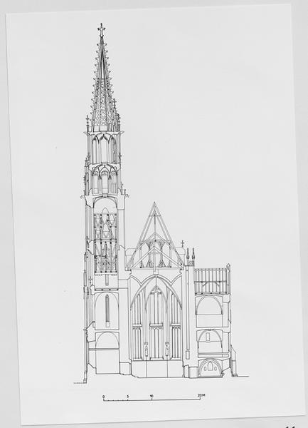 Coupe transversale sur la tour nord, le choeur et la tour Saint-Thiébaut.