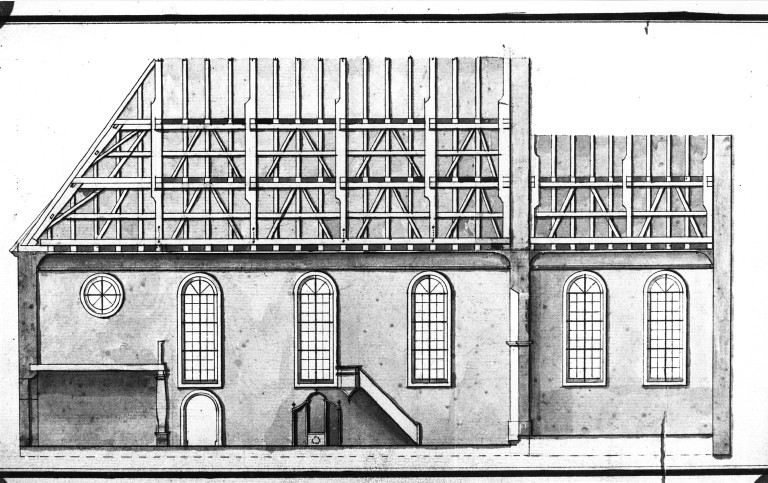 Projet de reconstruction par Chassain,1780. Coupe longitudinale.