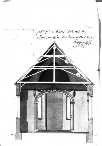 Profil pris en travers de la nef de l'église par Chassain, 1780.