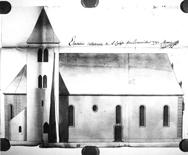 Elévation collatérale de l'église par Chassain, 1780.