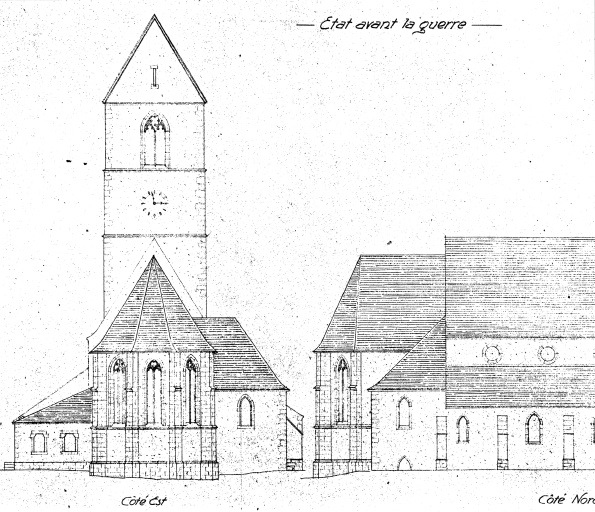 Elévation du chevet et élévation nord avant 1914.