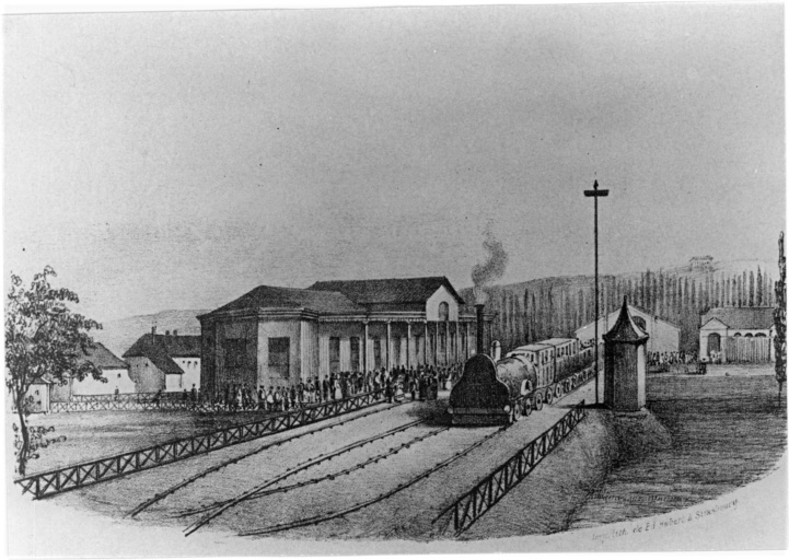 Vue de la gare provisoire vers 1839.