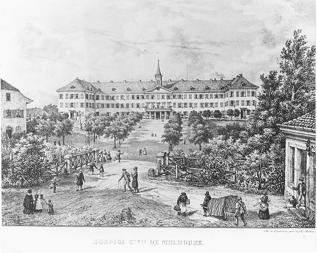 Vue de l'ancien hôpital avant la construction des ailes de 1862.