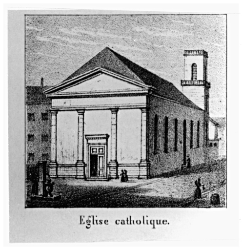 Vue ancienne de l'église catholique.