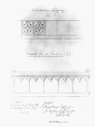 Grille et prie-Dieu pour les stalles.