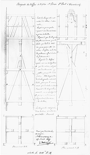 Plan de la charpente du beffroi (tour romane).