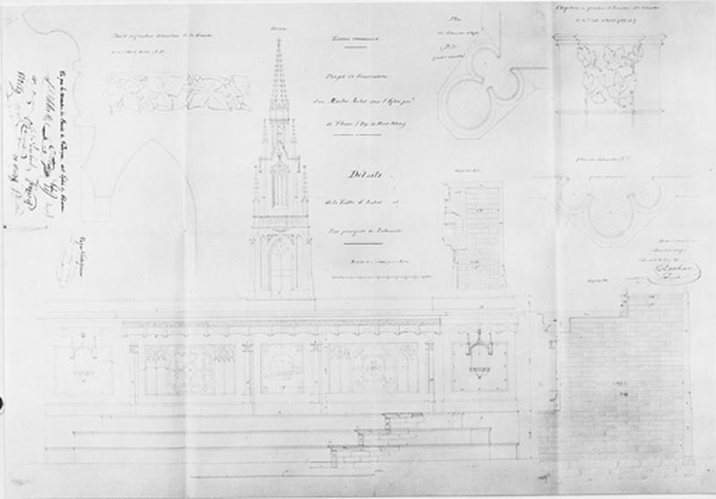 Projet de construction d'un maître-autel dans l'église, détails de la table d'autel et face principale du tabernacle. - © Région Alsace - Inventaire général