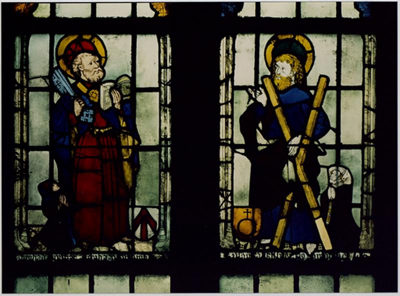 Verrière : saint Pierre, saint André, Vierge à l'Enfant, saint Jérôme (baie 11)