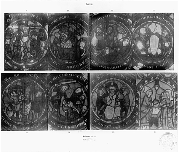 Verrière typologique de la Passion du Christ (110), verrière typologique de l'Enfance du Christ (106), verrière typologique de la Vie publique du Christ (108).