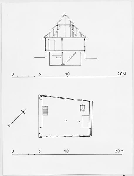 Plan et coupe transversale de la cabane.