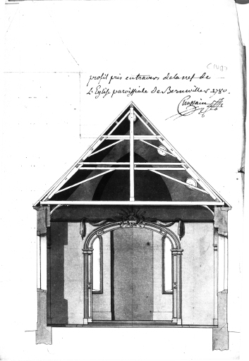 Profil pris en travers de la nef de l'église par Chassain, 1780.