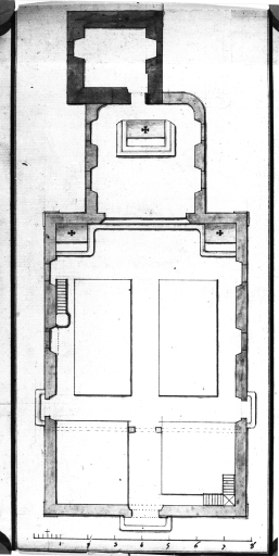 Projet de reconstruction par Chassain,1780. Plan de l'ancienne tour du choeur accolée au nouveau choeur.