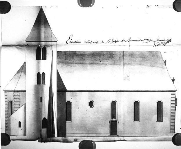 Elévation collatérale de l'église par Chassain, 1780.