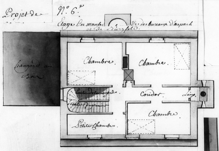Etage en mansarde des bureaux d'Aspach et de Burgfeld, plume et larvis, 1757 (?). No 6.