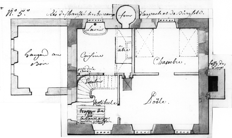 Rez-de-chaussée des bureaux d'Aspach et de Burgfeld, plume et larvis, 1757 (?). No 5.