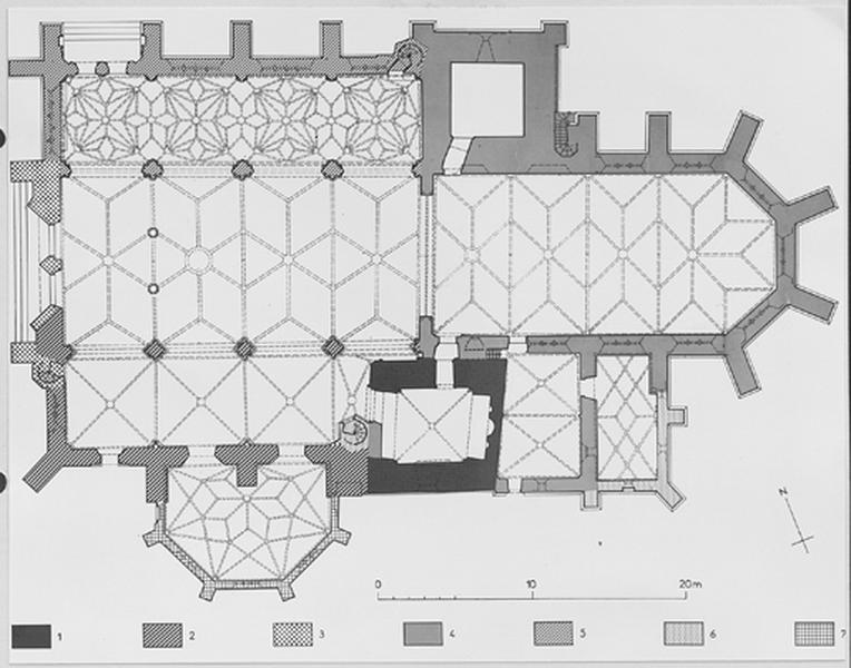 Plan chronologique. 1.XIIIème siècle, 2. 1ère moitié du XIVè siècle, 3. Milieu et 2ème moitié du XIVè siècle, 4. 1351-1422, 5. 1430-vers 1450, 6. 1520-1521, 7. 1629-1631.