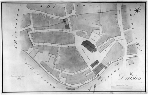 Plan d'alignement de 1831, deuxième division, avec nouvel alignement à l'extrémité est de la maison.