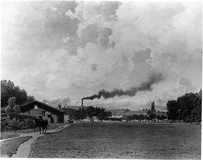 Vue ancienne du manège et de la piste.