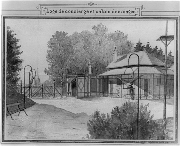 Loge de concierge et palais des singes (en A sur le plan de 1968). Première entrée, rue de la 9e D.I.C (rue de Bruebach) détruite.