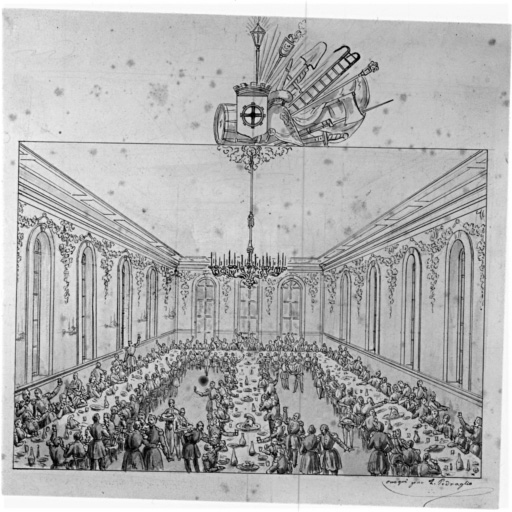 Vue d'un banquet de pompier à Mulhouse en 1855.