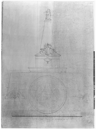 Croquis d'un projet de fontaine monumentale.