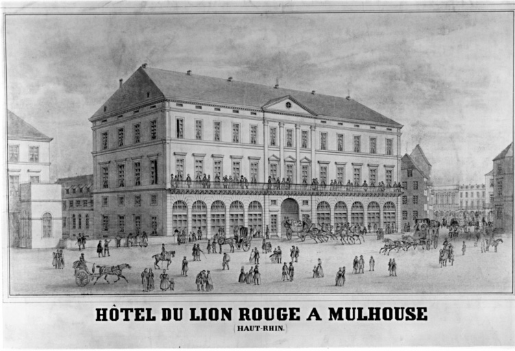 Vue de l'hôtel du Lion Rouge, rue du Sauvage.