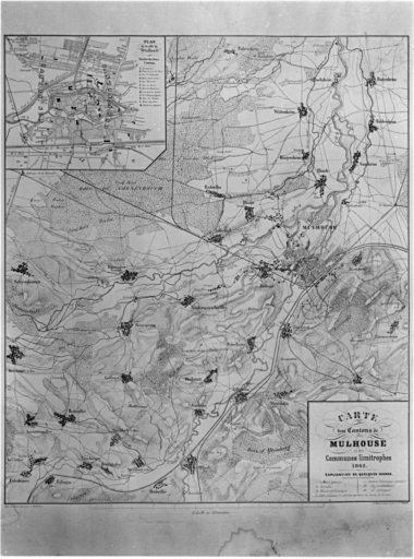 Carte des deux cantons de Mulhouse et des communes limitrophes.