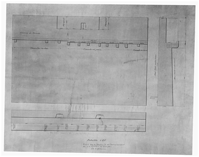 Relevé du No 9 rue du Moulin de l'ancien rempart lors de la démolition en 1928.