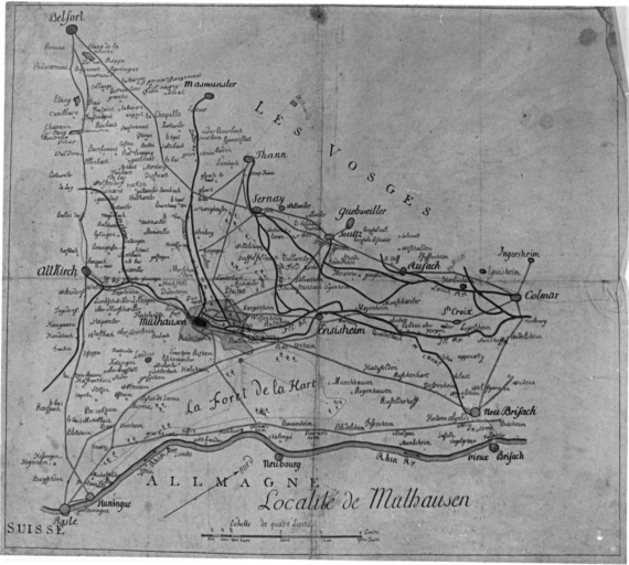 Localité de Muhlausen, carte et ses environs.