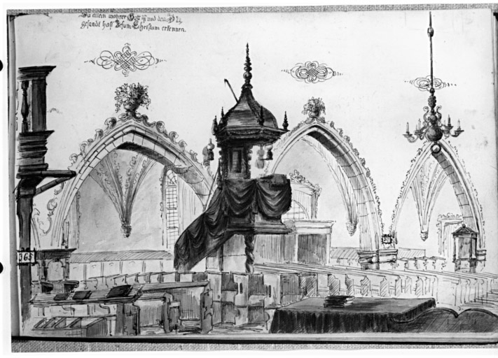 Eglise détruite : vue de la nef d'est en ouest, vers le bas-côté sud.