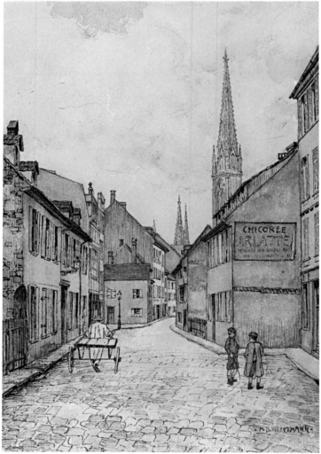 Rue de la Justice vers la place de la Victoire, prise de la tour du Bollwerck.